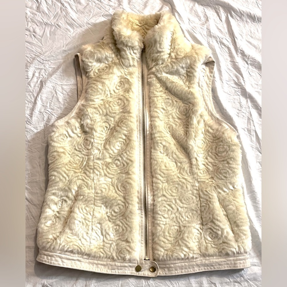 Roz & Ali Faux Fur Rose Women's Cream Vest w Pockets Size Large